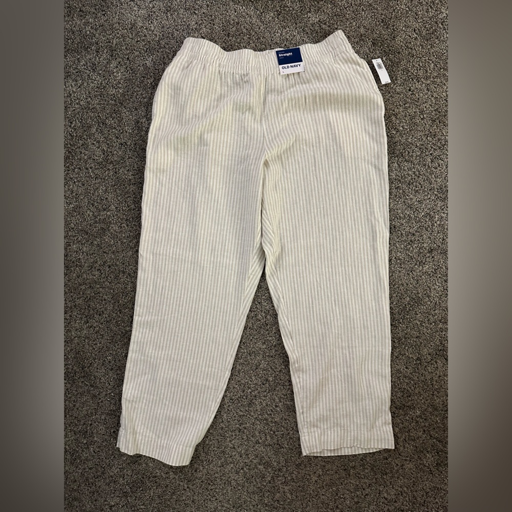 Old Navy Cream Straight Leg Pants with Textured Stripes